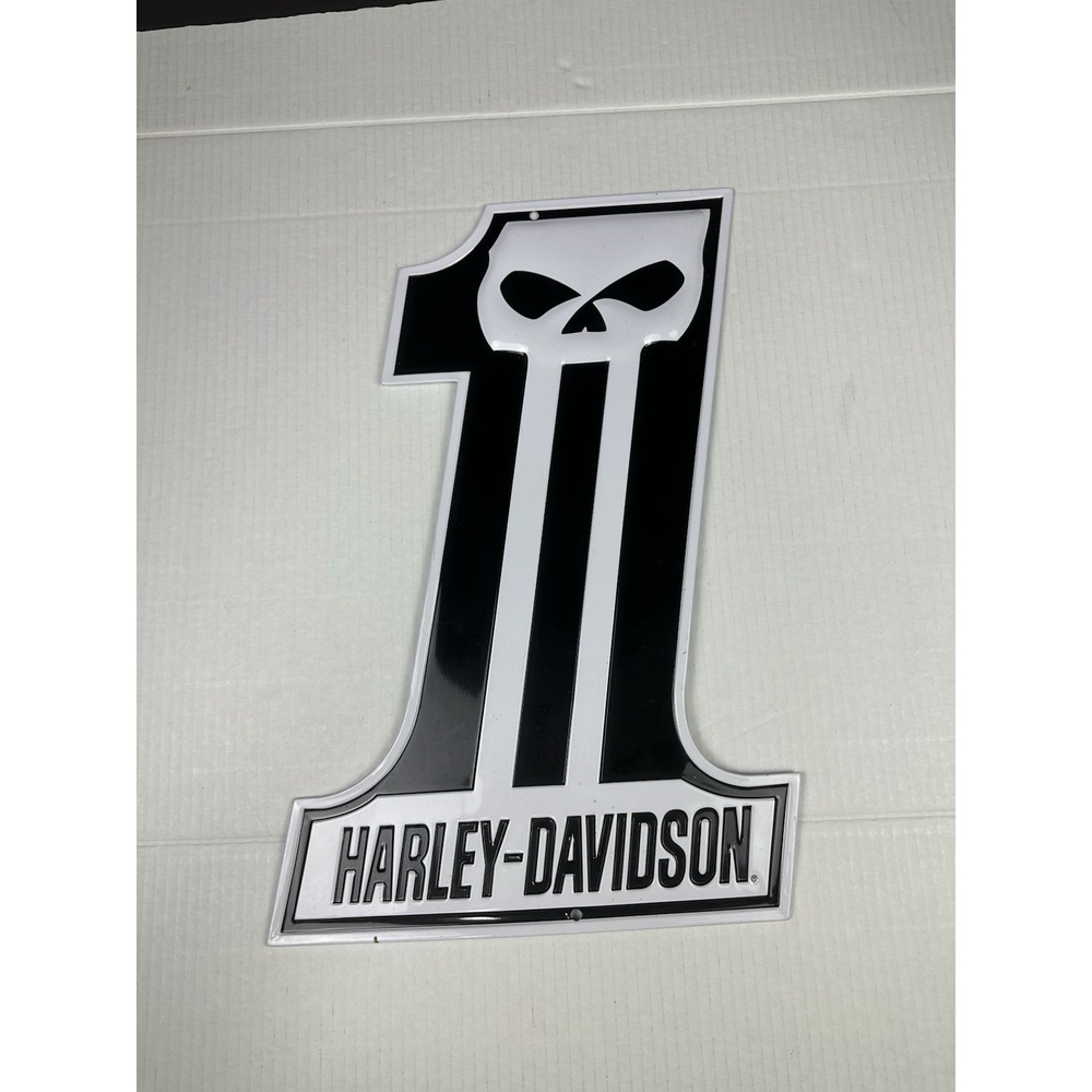 Harley-Davidson #1 Skull Dark Custom Metal Sign/Plaque Black & White